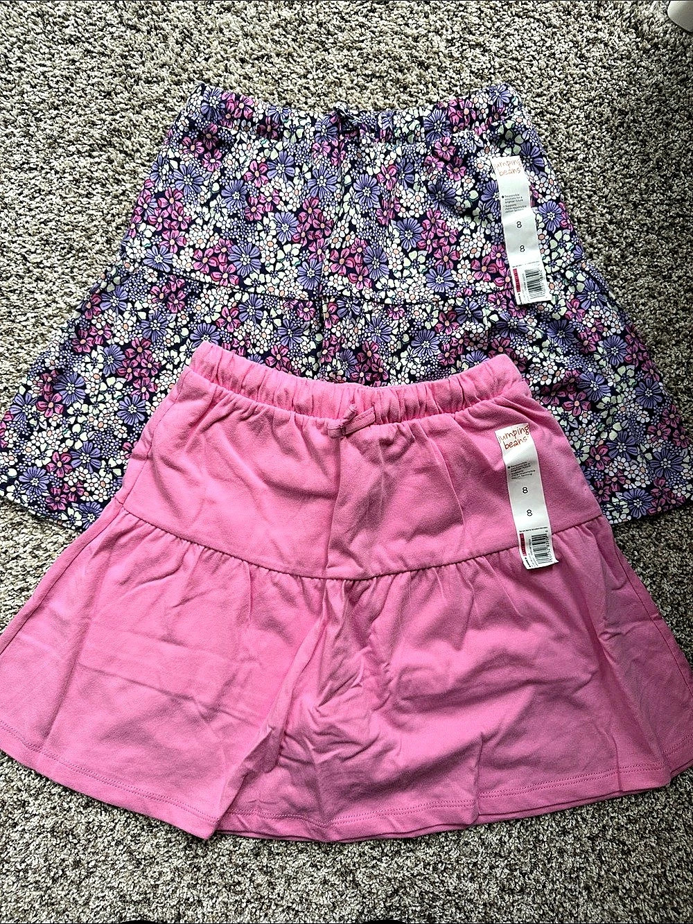 NWT 2 - jumping beans Girls Floral and pink skorts Size 8